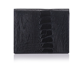 Straußenleder Portemonnaie Damen blau-schwarz glänzend klein