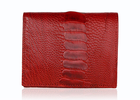 Straußenleder Portemonnaie Damen rot glänzend klein