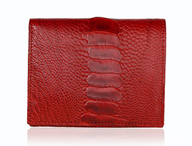Straußenleder Portemonnaie Damen rot glänzend klein