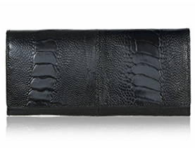 Straußenleder Portemonnaie schwarz glänzend groß